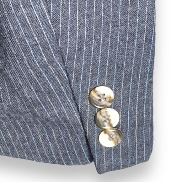 Vintage 80s Wool Pinstripe Blazer Jacket Dark Gray Oversized Structured Size 6 - Picture 8 of 12